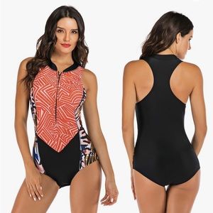 Kuruisi women’s racer back one piece swimsuit with front zipper